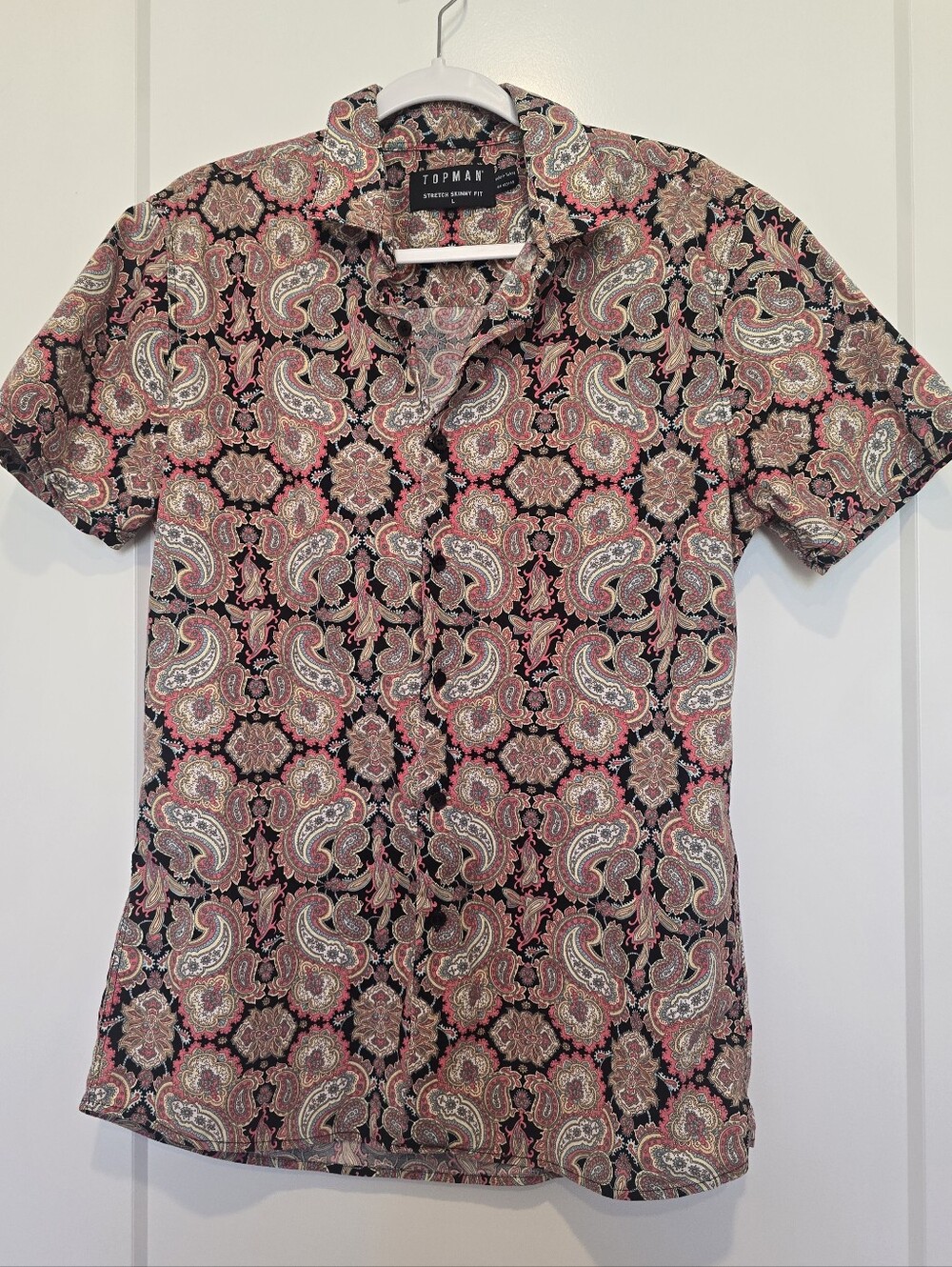 Topman Mens Paisley Short Sleeve Button-Down Stretchy Skinny Fit Shirt